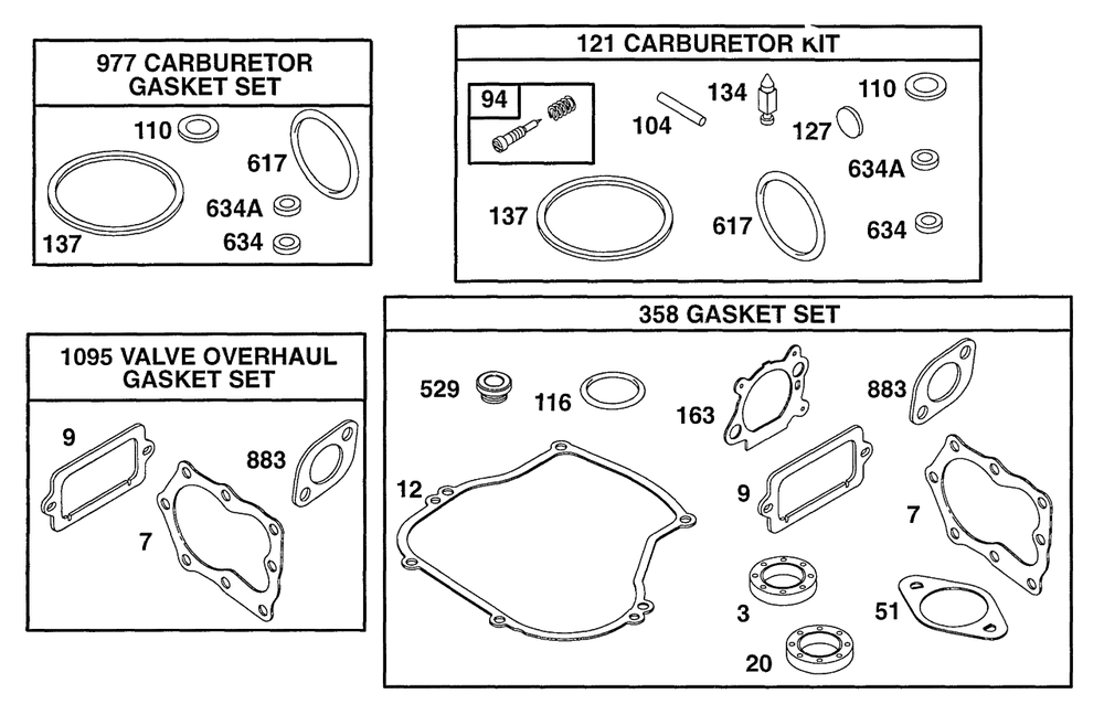 Gasket Sets Diagram and Parts List for 133702-0135-XX  Briggs and Stratton Engine